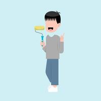Character Of Little Boy Decorator Painting vector