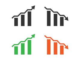 Graph chart going up and down sign arrows flat design illustration. vector
