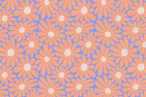 retro peach flowers pattern background for print wrapping, banner, card. abstract flowers pattern. doodle colorful flower. floral botanical seamless pattern blue background. cute flower pattern vector