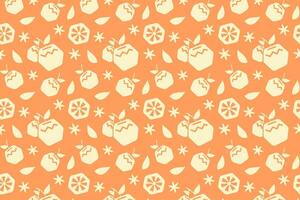 fresh citrus fruits with leaves silhouette seamless pattern on orange background. geometric slices of orange tropical illustration pattern. cute oranges pattern for fabric, label, printable vector