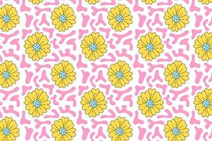 retro flower and liquid pattern for print wrapping, banner, card. doodle colorful flower. abstract flowers pattern. floral botanical seamless pattern white background. cute flower seamless pattern vector