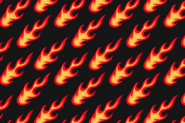 vintage orange yellow fire seamless pattern for print on textile, wrapping,banner, card. abstract fire pattern on black background. old school flaming pattern. groovy flame seamless pattern