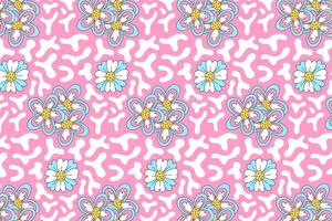 fancy flowers and liquid pattern for print wrapping, banner, card. doodle colorful flower. abstract flower liquid pattern. floral seamless pattern pink background. cute flower seamless pattern vector