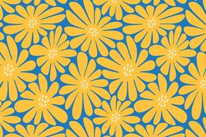 retro yellow flowers pattern background for print wrapping, banner, card. abstract flowers pattern. doodle colorful flower. floral botanical seamless pattern blue background. cute flower pattern vector