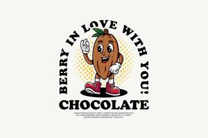 Cocoa Bean Icon Illustration. Cacao Pods Retro Logo Mascot Cartoon Character with Walking Pose and Ok Hand Suitable for Web Landing Page, Banner, Flyer, Sticker, Card vector