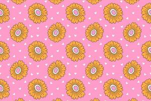 retro orange flower and love pattern for print wrapping, banner, card. doodle colorful flower. abstract flowers pattern. floral botanical seamless pattern pink background. cute flower seamless pattern vector