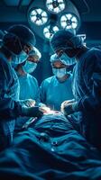Surgical team performing surgery on patient in operating room photo