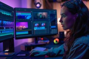 editor is working late into the night on a project photo
