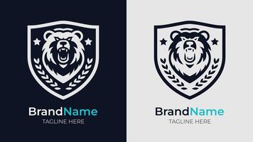 Angry Bear Head in Monochrome Shield Design vector
