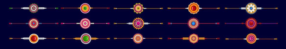 Raksha Bandhan Bundle of Rakhi Set for Rakhi Celebration, Multiple Colorful Rakhi Set, Indian Raksha Bandhan, isolated on Blue background use for Social Media Post, Banner, Poster, Greeting Card vector