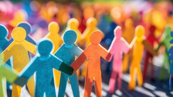 Connected line of vibrant paper figures symbolizes diversity and togetherness photo