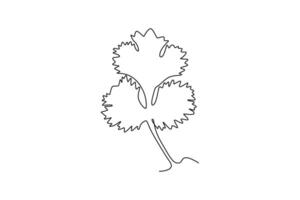 Single continuous line drawing of healthy organic coriander leaf for farming logo identity. Fresh Chinese parsley concept for vegetable icon. Dynamic one line draw graphic design illustration vector