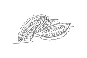 Continuous one line drawing whole and sliced healthy organic bitter gourd for garden logo identity. Fresh Indonesian pare concept for veggie icon. Single line draw design graphic illustration vector