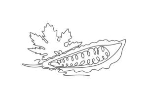 Continuous one line drawing of half sliced healthy organic raw bitter gourd for farm logo identity. Fresh bitter melon concept for vegetable icon. Single line draw design graphic illustration vector
