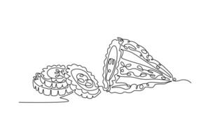 Continuous one line drawing half and sliced healthy organic raw bitter gourd for farm logo identity. Fresh bitter melon concept for vegetable icon. Single line draw design graphic illustration vector