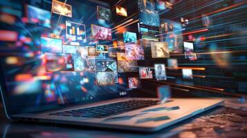 Laptop streaming internet content from multiple sources photo