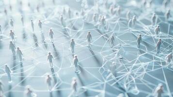 Global business communication, crowd of people connected by network lines photo