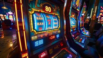 Slot machine displaying a winning combination in a casino photo
