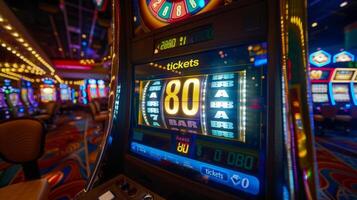 Slot machine displaying eighty credits in a casino gambling hall photo