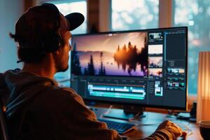 editor working on a project using professional computer software photo