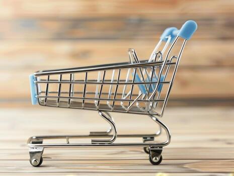Empty shopping cart is waiting to be filled with groceries photo