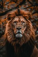 Portrait of majestic lion staring with intense eyes photo