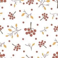 Seamless pattern with twigs, leaves and rowan berries. Autumn design. Thanksgiving and harvest concept. Modern print for fabric, textiles, wrapping paper vector