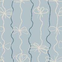 Chalk drawn wavy lines with tied bows seamless pattern. Stripe texture with textured lines. Holiday or birthday print. Great for textile, fabric, wallpaper, wrapping, scrapbook and packaging vector