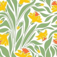 Aesthetic contemporary printable seamless pattern with narcissus. Modern floral background for textile, fabric, wallpaper, wrapping, gift wrap, paper, scrapbook and packaging vector