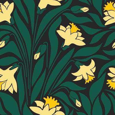 Aesthetic contemporary printable seamless pattern with narcissus. Modern floral background for textile, fabric, wallpaper, wrapping, gift wrap, paper, scrapbook and packaging
