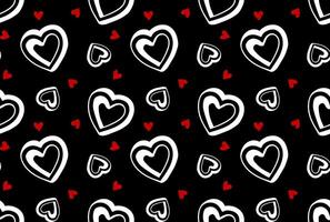 Seamless pattern of hand-drawn white and red Hearts on black background vector