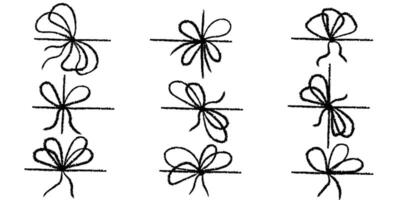 Crayon textured bow gift ribbons. Bowknot for package or letter, planner diary decent. Elegant minimal line stroke style. chalk graphic elements vector