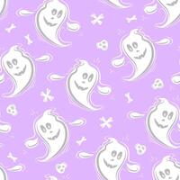 Seamless pattern of cute ghosts, bones and skulls vector
