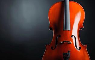 Close-Up of a Vibrant Violin Against a Dark Background photo