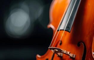 Close-Up of a Vibrant Violin Against a Dark Background photo
