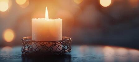 Warm Candlelight Amidst Soft Glowing Bokeh at Dusk photo