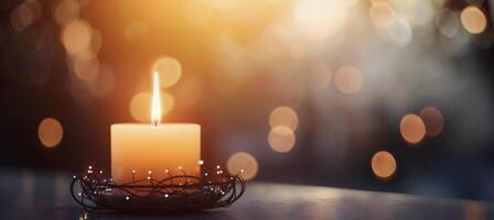 Warm Candlelight Amidst Soft Glowing Bokeh at Dusk photo