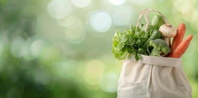 Fresh Vegetables in Eco-Friendly Bag on Mint Green Background photo