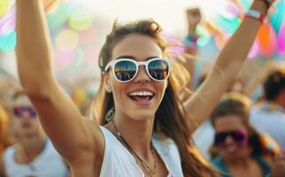 Enjoying a Vibrant Festival Celebration With Friends in the Summer Sun photo