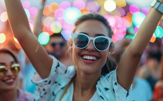 Enjoying a Vibrant Festival Celebration With Friends in the Summer Sun photo