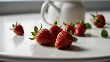 Strawberries isolated set. Collection of berries in different angles, copy space, healthy lifestyle photo