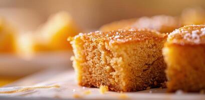 Freshly Baked Sweet Vanilla Cake Cubes On A White Surface photo