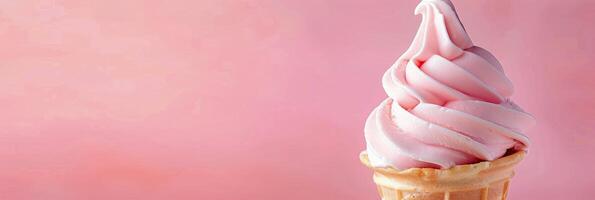 Swirled Pink Ice Cream Cone With Sprinkles on Soft Focus Background photo