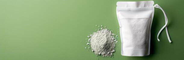 White Powder Package and Substance on Green Surface photo