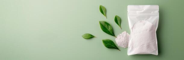 White Powder Package and Substance on Green Surface photo