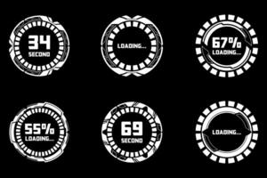 HUD Futuristic Loading Screen Elements. Circular Interface Progress Indicators and Timers vector