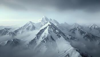 Snow-Capped Mountains Emerging Through Misty Clouds in a Serene Landscape photo