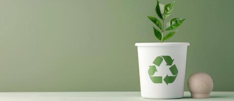 Recycling Symbol Made of Paper on Green Background photo