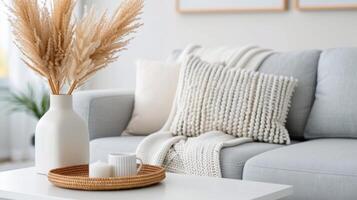 Cozy Living Room With Neutral Tones and Decorative Elements in Daylight photo