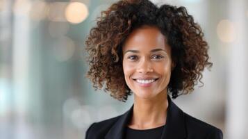 Happy Smiling Woman in Cozy Indoor Setting During Daylight Hours photo